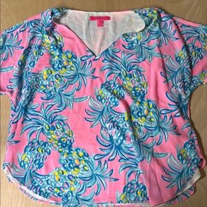 Lilly Pulitzer Pink and Blue Pineapple Print Blouse